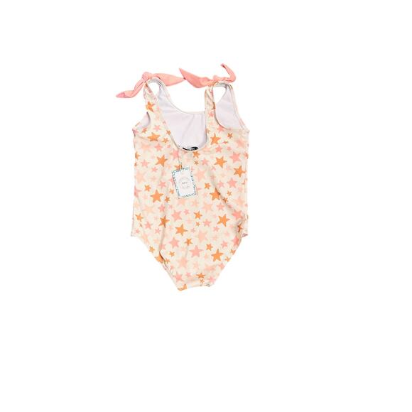 Girls Size 7 One-Piece Swimsuit – Star Print – Pink & Orange - Picture 8 of 11